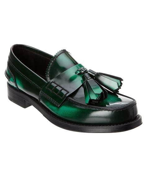 prada brushed leather tassel loafer in green|prada brushed leather loafers women's.